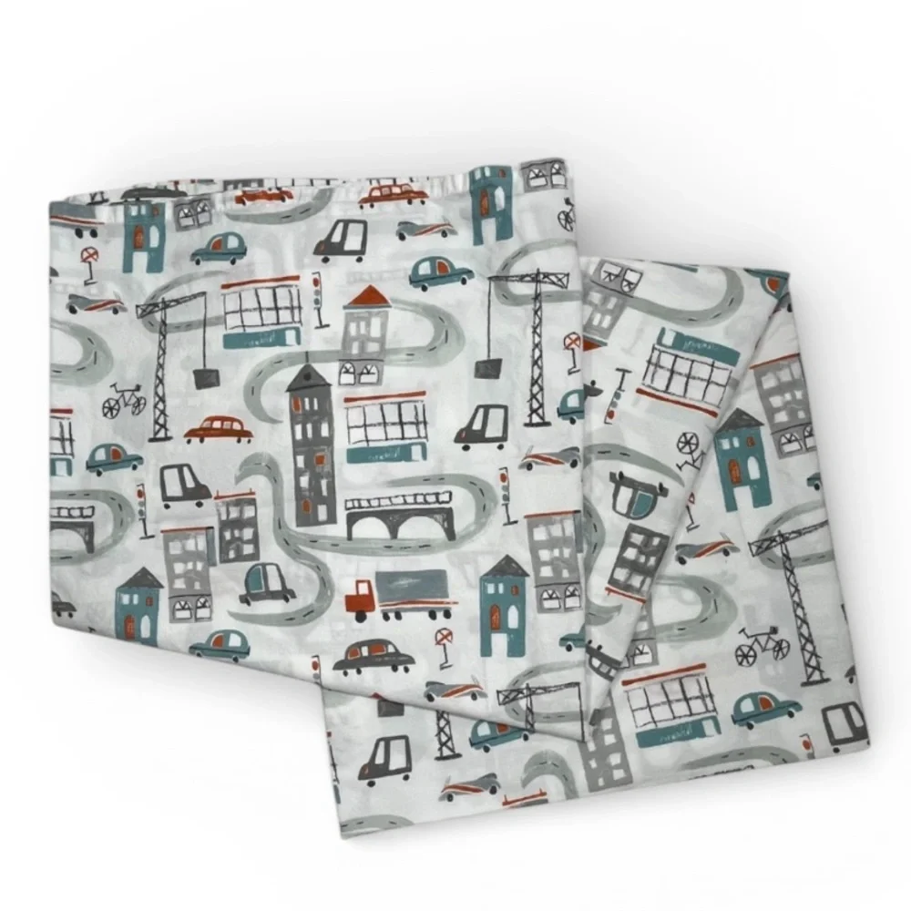 PB Kids Organic City Twin Flat Sheet - White, Gray, Orange, Blue